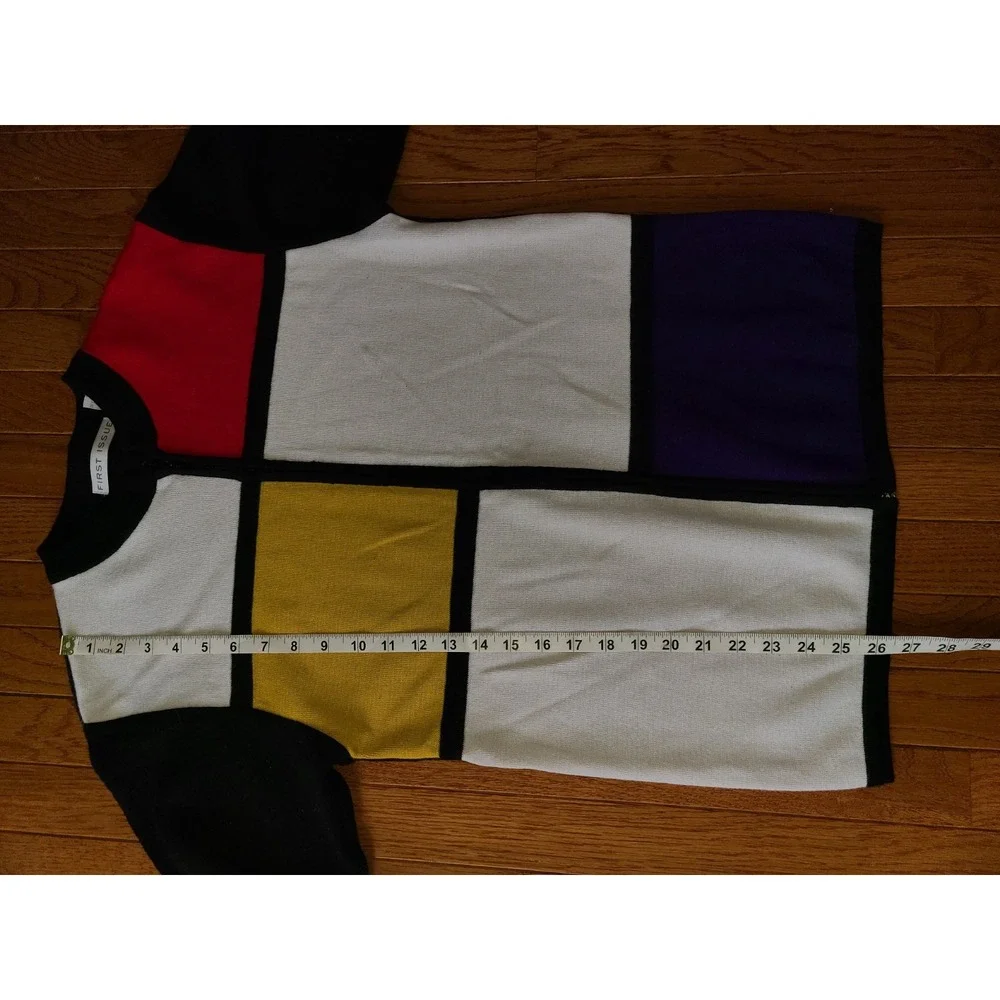 80s First Issue Womens Sz S Multicolor Block Stripe Zip Up Cardigan Sweater‎